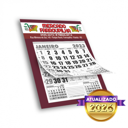 Calendário de Parede | 22x30cm | 12 Lâminas 1/0