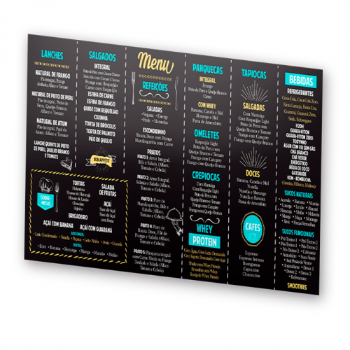 Cardápio 30x63cm | 4/4 | Laminação Fosca 1x1 | Verniz Localizado