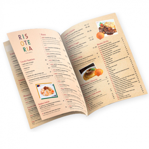 Cardápio A4 | 8 páginas | 4/4 | Laminação Fosca 1x1