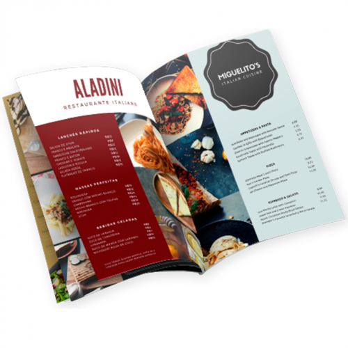 Cardápio A4 | 12 páginas | 4/4 | Laminação Fosca 1x1