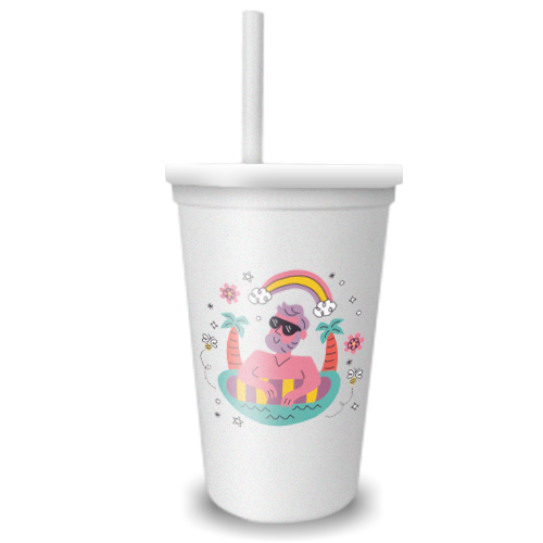 Copão | 700ml | Branca | Com Tampa Branca e Canudo